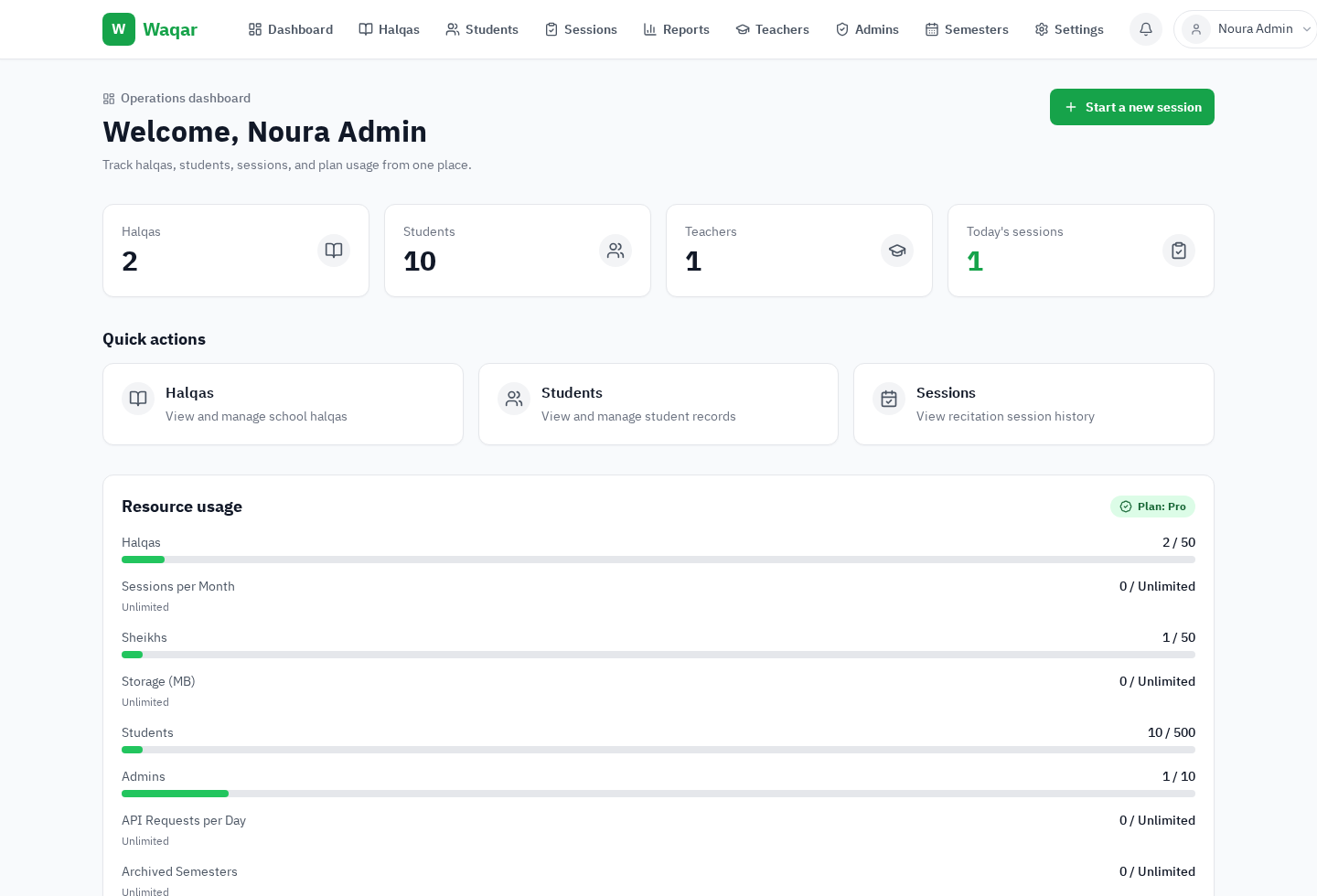Waqar school dashboard